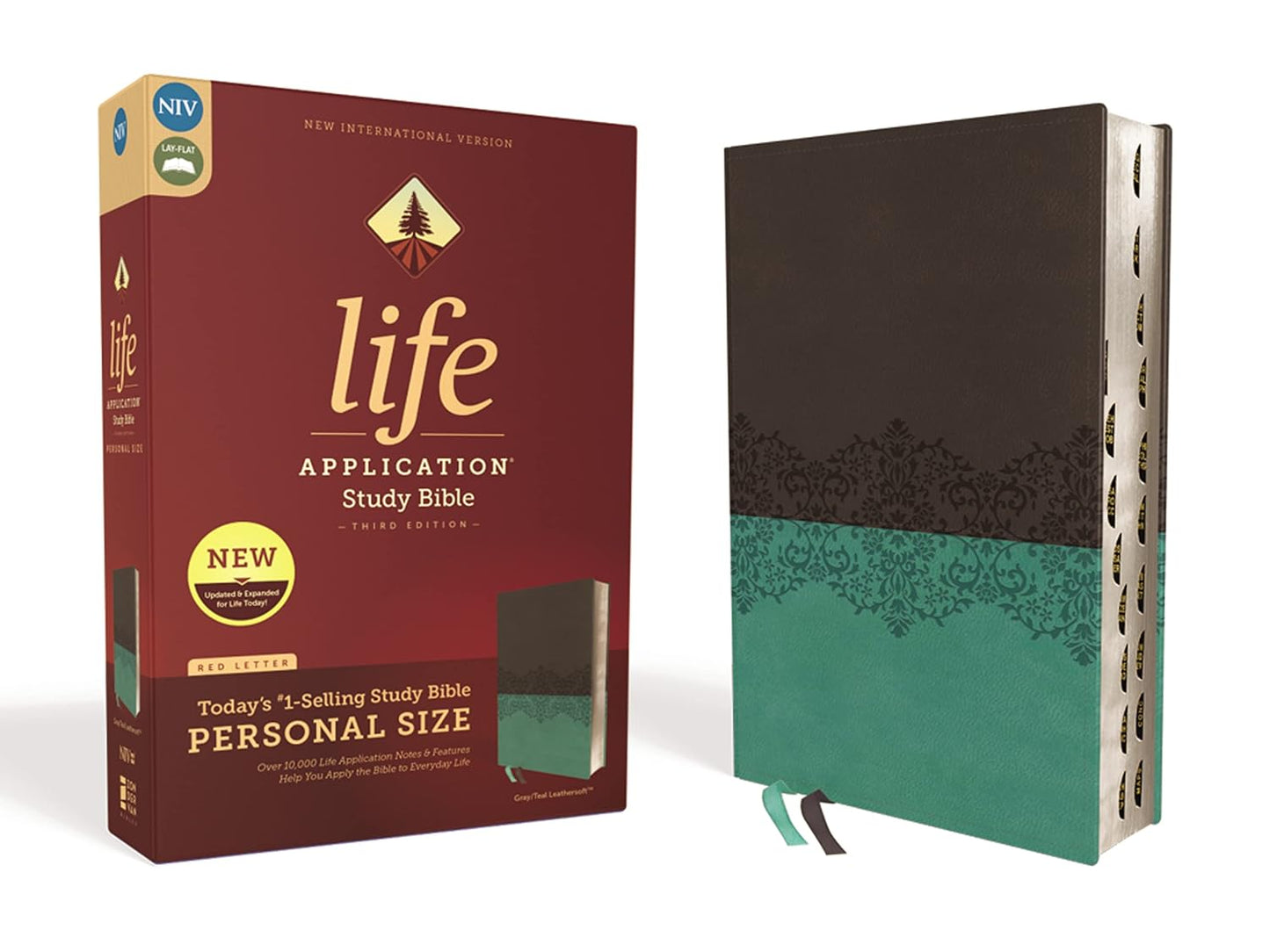 NIV, Life Application Study Bible, Third Edition, Personal Size, Leathersoft, Gray/Teal, Red Letter, Thumb Indexed