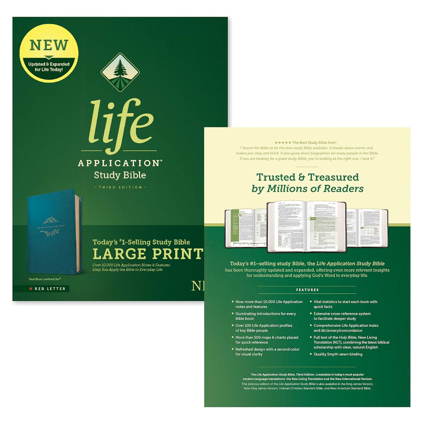 Tyndale NLT Life Application Study Bible, Third Edition, Large Print (LeatherLike, Teal Blue, Red Letter) – New Living Translation Bible, Large Print Study Bible for Enhanced Readability